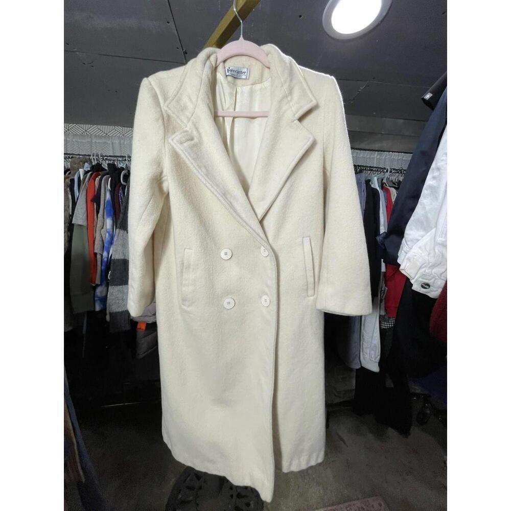 1980’s Vintage Forecaster Of Boston Cream Wool Blend Long Pea Coat Size 5/6